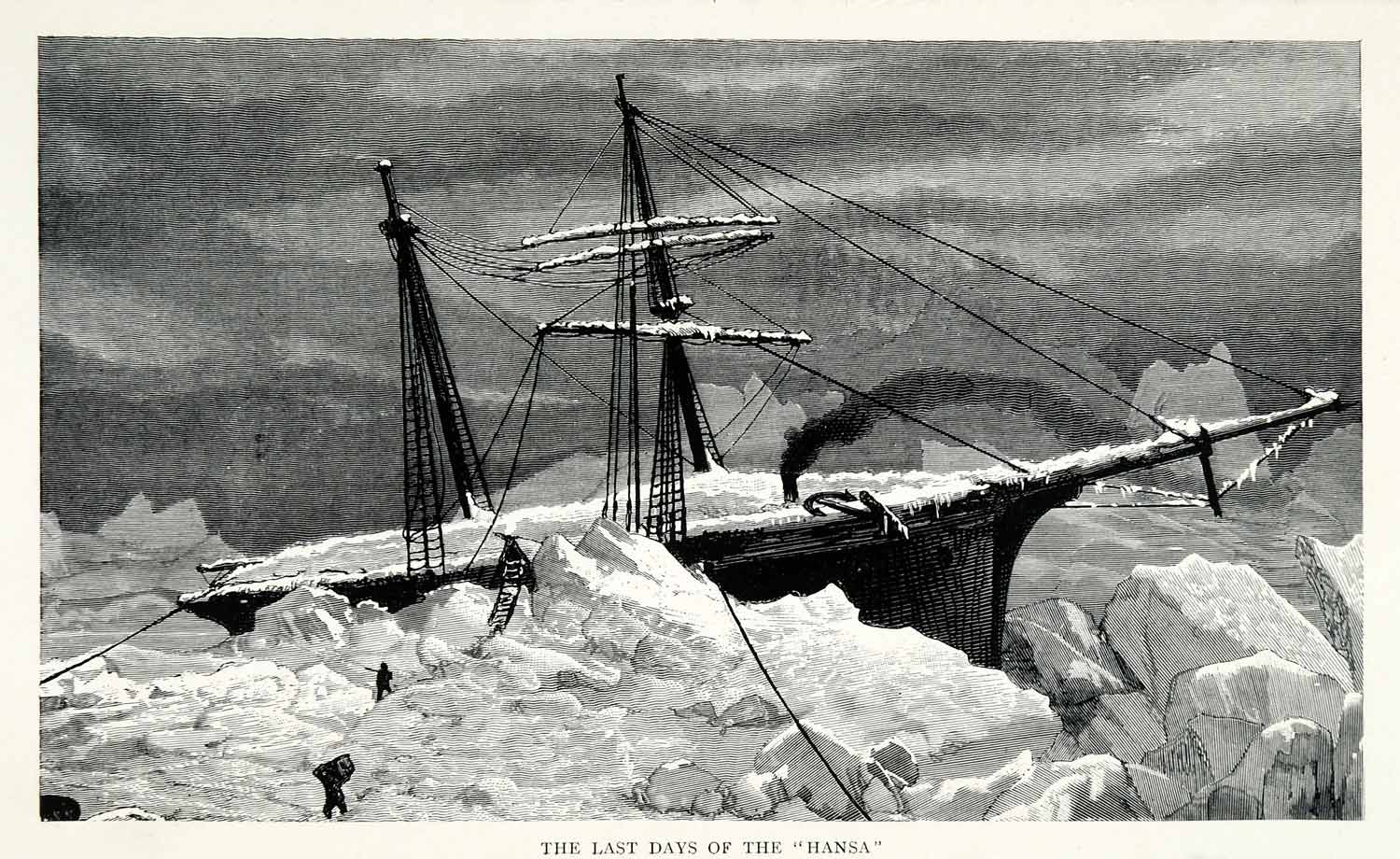 1907 Wood Engraving Hansa Ship Expedition Iceberg Arctic Marine Vessel XGV8