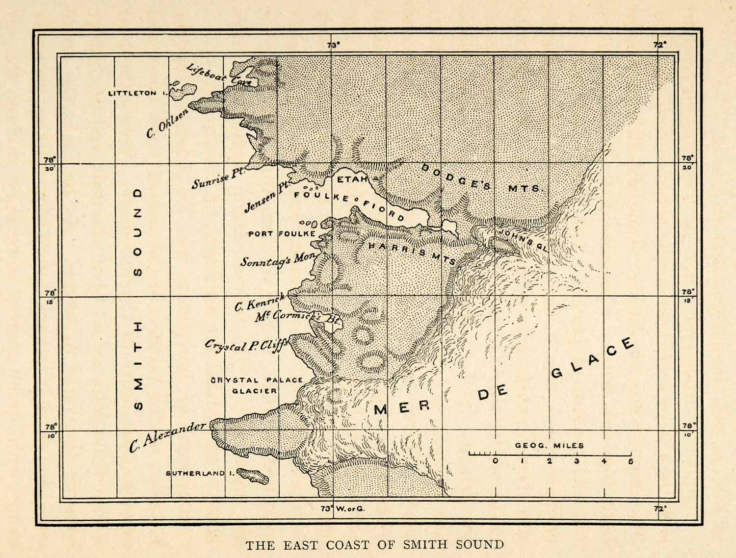 Smith Sound 1907 Wood Engraving Smith Sound Map Arctic Sea Greenland Ellesmere Isl ...