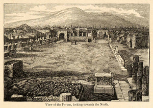 1871 Woodcut Forum Ruin Architecture Archeology Pompeii Italy Roman Plaza XGV9