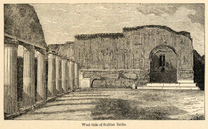 1871 Woodcut Stabian Baths Roman Pompeii Italy Ruins Archeology Column XGV9