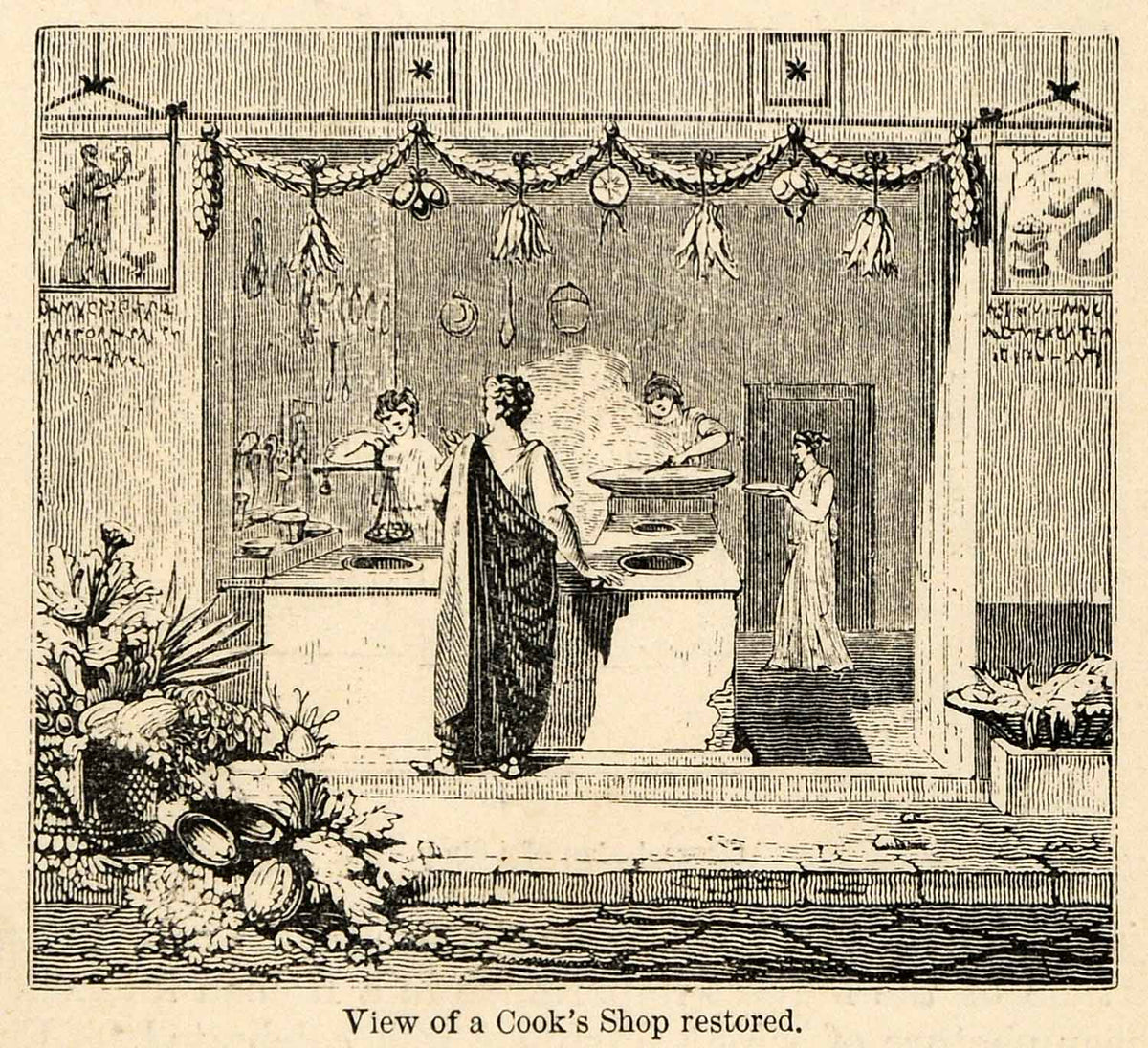 1871 Woodcut Cooks Shop Roman Pompeii Italy Steelyard Thermopolium XGV ...