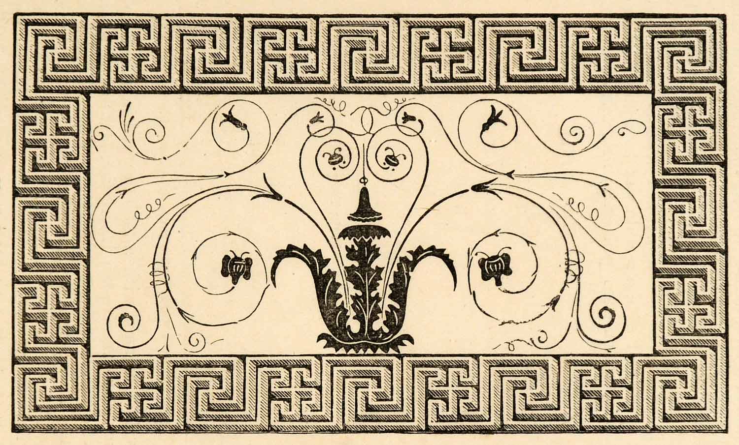 1871 Woodcut Mosaic Border Roman Architecture Art Pompeii Italy Archeo ...