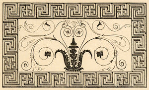 1871 Woodcut Mosaic Border Roman Architecture Art Pompeii Italy Archeology XGV9