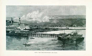 1891 Wood Engraving Lota Chile Coal Mining Smelting Furnace Gulf of Arauco XGVA2