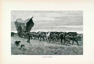 1891 Wood Engraving Carreta Bullock Cart Oxen Pampas Region Landscape XGVA2