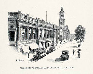 1891 Wood Engraving Santiago Chile Archbishop Palace Metropolitan XGVA2