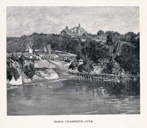 1891 Wood Engraving Lota Chile Bahia Chambique Coal Mining Industry XGVA2