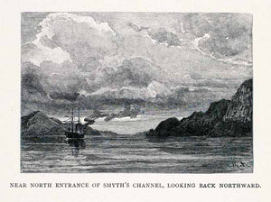 1891 Wood Engraving Smyth Channel Strait North Entrance Ship Chilean XGVA2