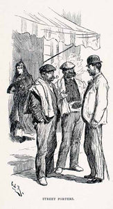 1891 Wood Engraving Buenos Aires Street Porters Mozos de Cordel XGVA2