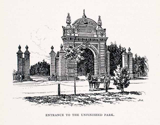 1891 Wood Engraving La Plata Argentina City Park Entrance Gate Arch XGVA2
