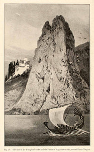 1900 Print Faraglioni Rock Palace Augustus Punta Tragara Cliff Rome Ship XGVA6
