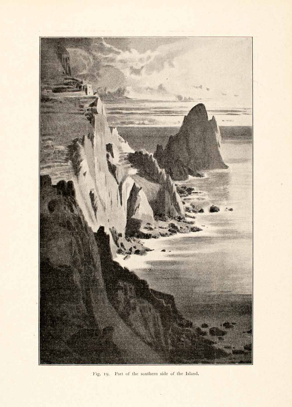 1900 Print Island Greece Rome Cliff Shore Rock Sea Shore Ocean Mountain XGVA6