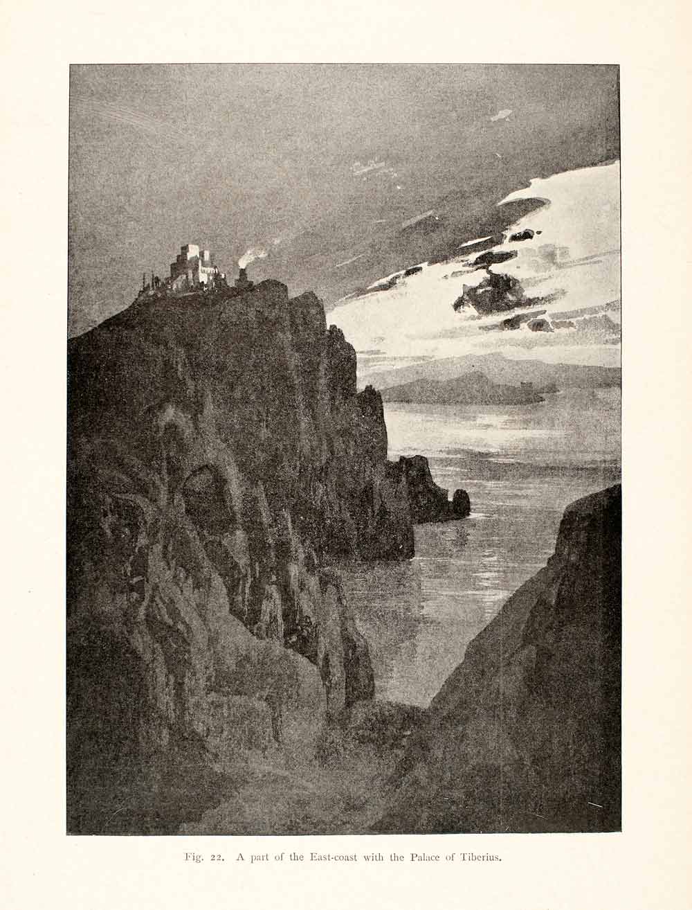 1900 Print Palace Tiberius Cliff Rome Roman Greece Emperor Sea Mountain XGVA6