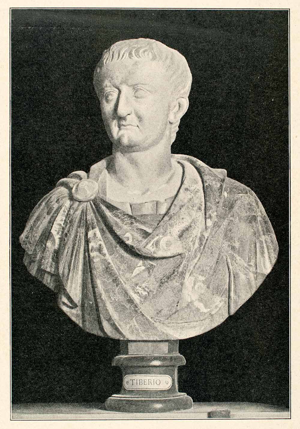 1900 Print Old Tiberius Bust Roman Emperor Rome General Portrait Head Face XGVA6