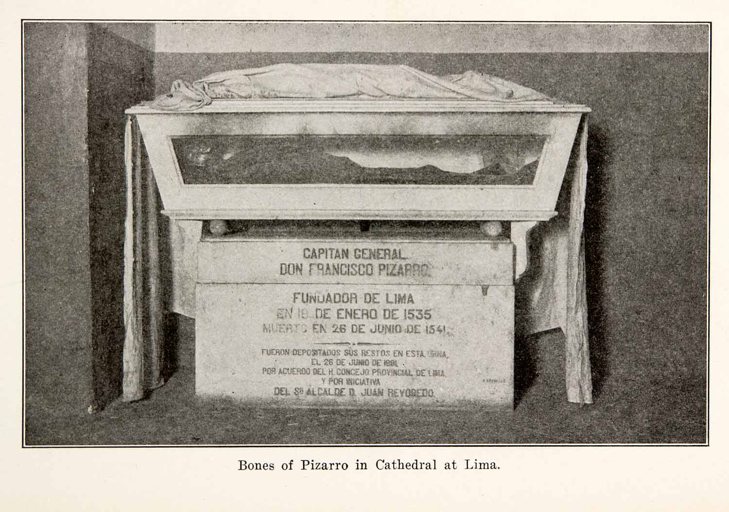 1924 Print South America Grave Tomb Bone Pizarro Cathedral Lima Peru XGVA7