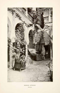 1890 Print Moorish Interior Courtyard Tile Vegetation Arches Sculpture XGVA8