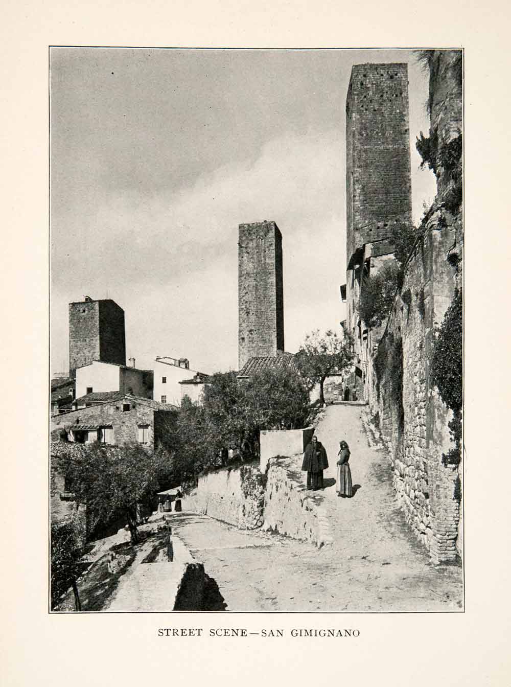 1903 Print Street Scene Cityscape San Gimignano Siena Tuscany Italy XGVB1