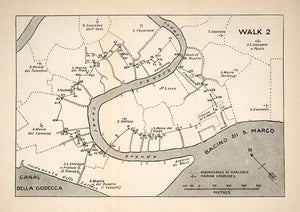 1907 Lithograph Map Walking Venice Italy Grand Canal Della Diudecca Bacino XGVB3
