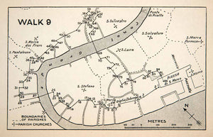 1907 Lithograph Map Walking Venice Italy Parish Churches Piazza Di S XGVB3