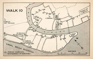 1907 Lithograph Map Walking Venice Italy Canal Della Giudecca Piazza Di S XGVB3