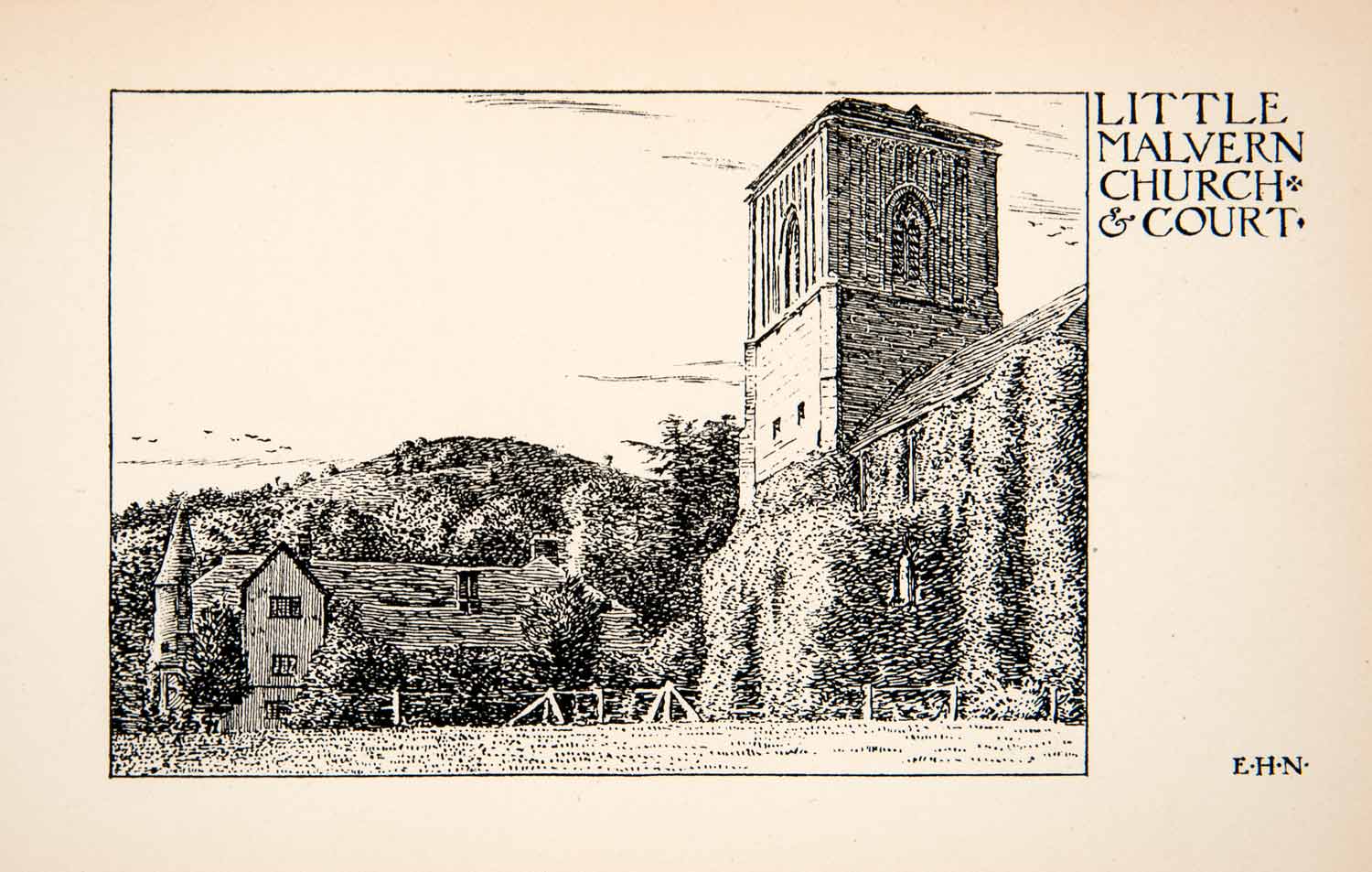 1901 Etching Little Malvern Church Court Worcestershire England Edmund New XGVB5