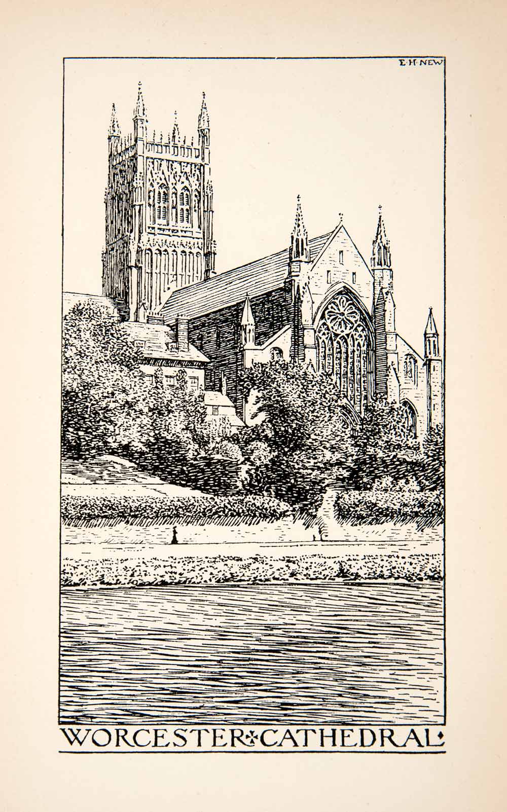 1901 Etching Anglican Worcester Cathedral England Edmund New Church XGVB5