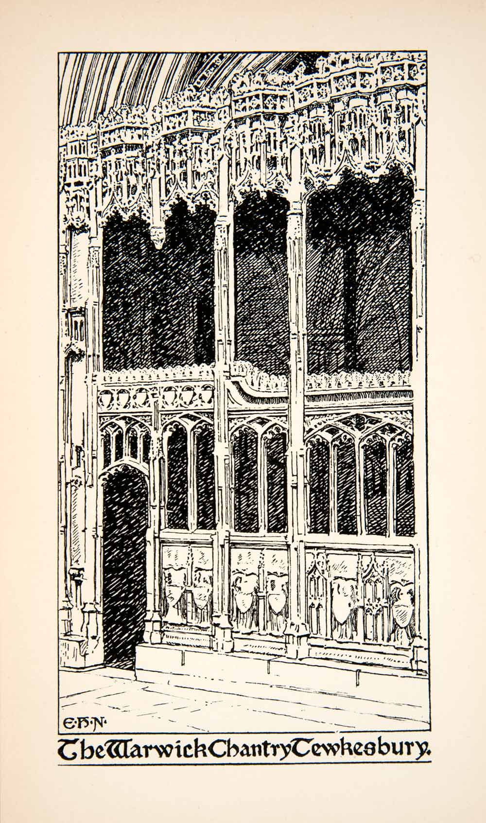 1901 Etching Warwick Chantry Tewkesbury England Architecture Edmund H. New XGVB5