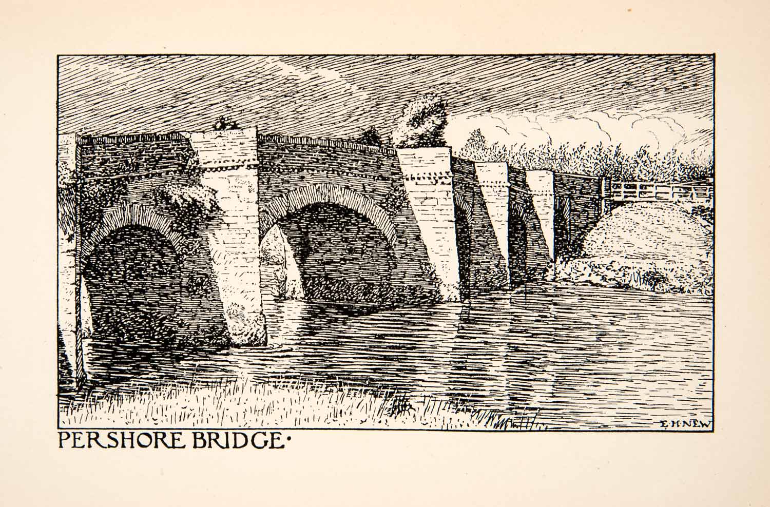 1901 Etching Pershore England Bridge River Avon Landscape Edmund Hort New XGVB5