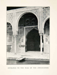 1929 Print Alhambra Granada Spain Hall Ambassadors Moors Arch Column XGVB6