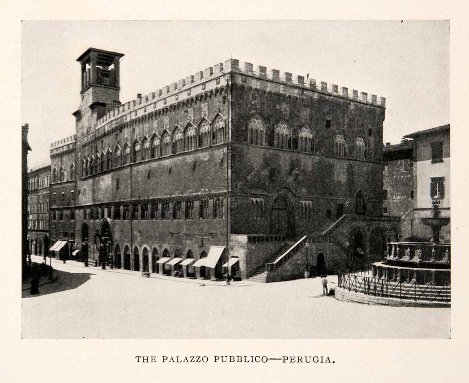 1908 Print Perugia Italy Palazzo Pubblica Public Square Building Cityscape XGVB8