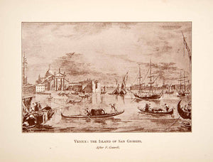 1892 Print San Giorgio Venice Italy Harbor Cityscape Gondola Ships F XGVB9