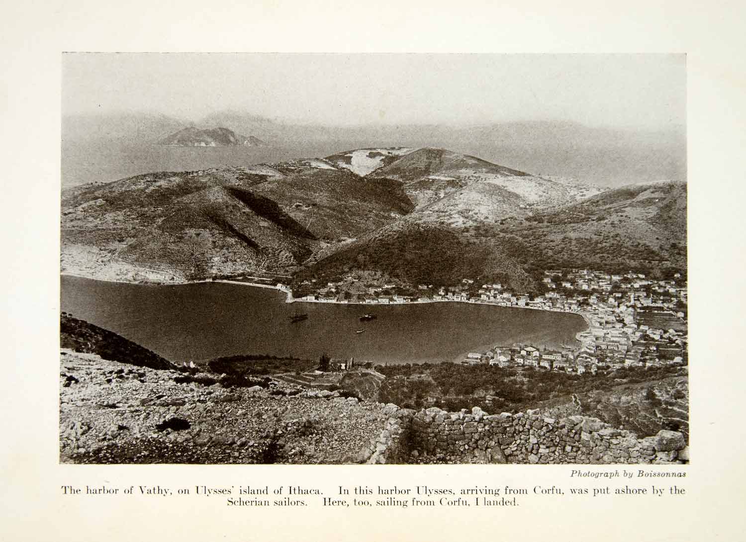 1927 Print Cityscape Harbor Vathy Ithaca Islands Village Bay Ruins Fort XGVC1
