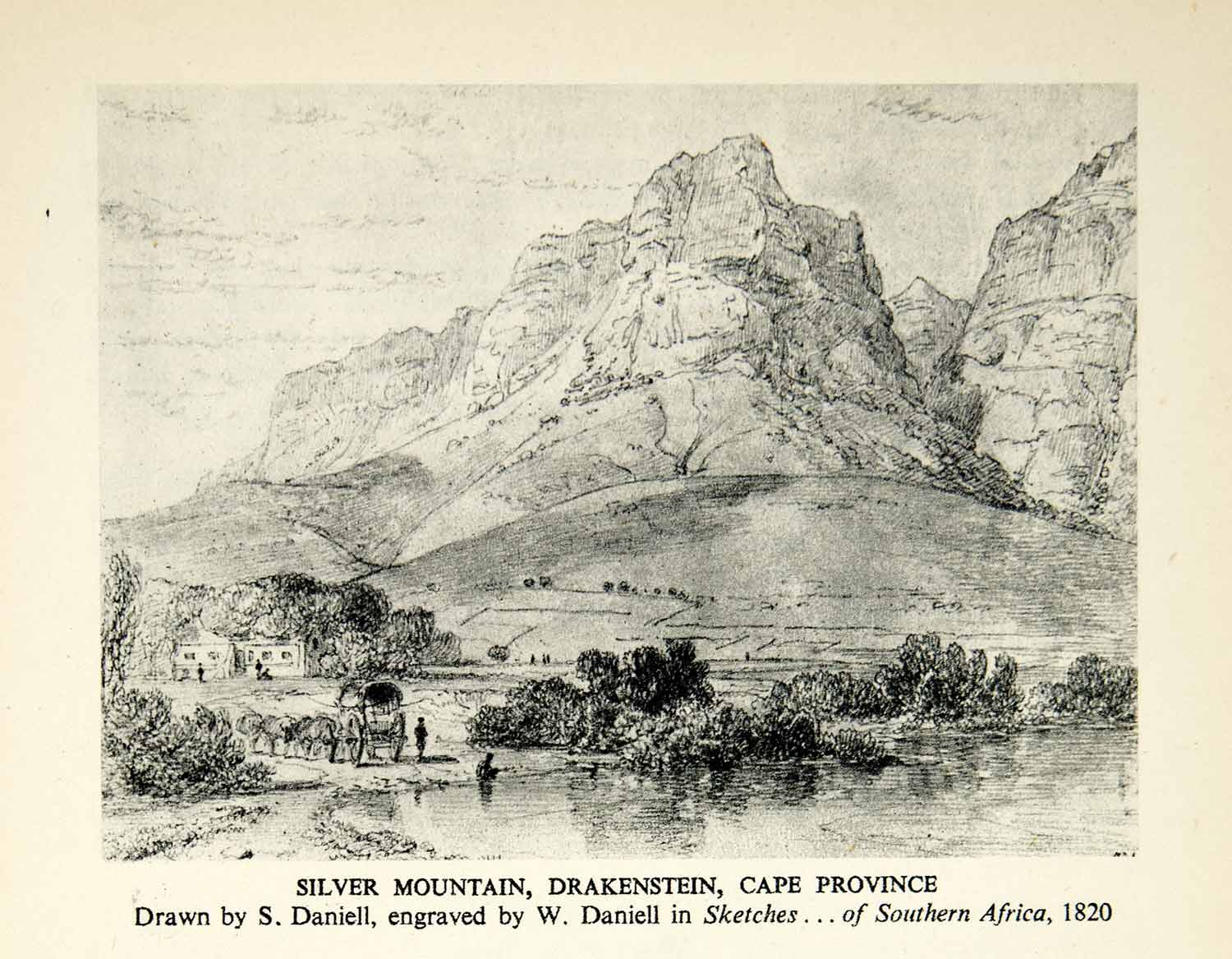 1944 Rotogravure Silver Mountain Cape Province Landscape Drakenstein XGVC3