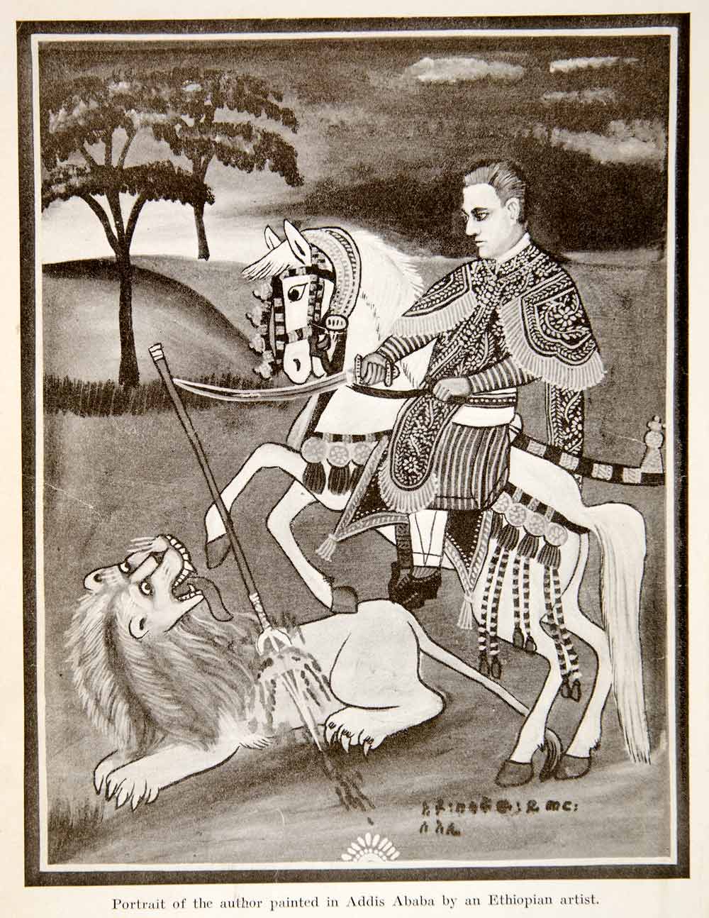1935 Print Portrait Addis Ababa Horse Lion Sword Spear Man Ethiopia XGVC6