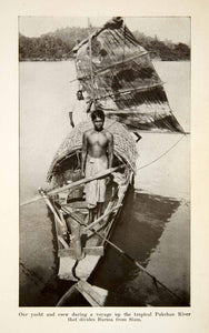 1925 Print Pukchang River Burma Siam Boat Water Sail Men People South Asia XGVC7