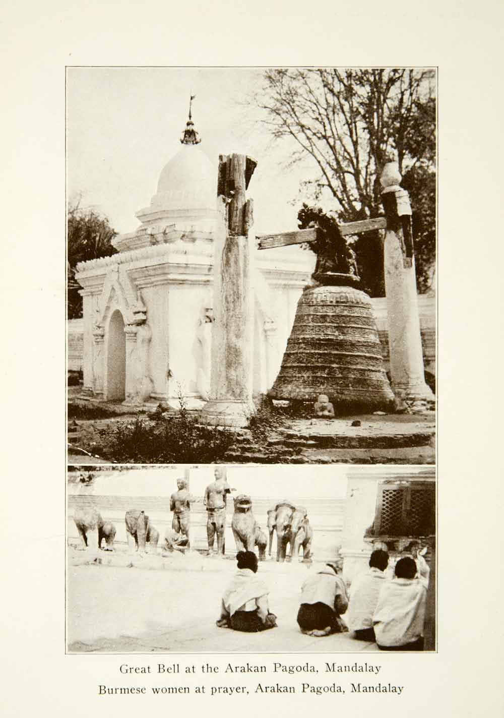 1922 Print Great Bell Arakan Mandalay Burma Praying Women Historic Scene XGVC8
