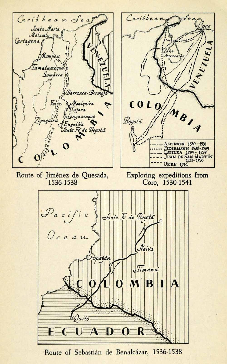 1943 Print Quesada Coro Benalcazar Conquistador Route Map Expedition X ...