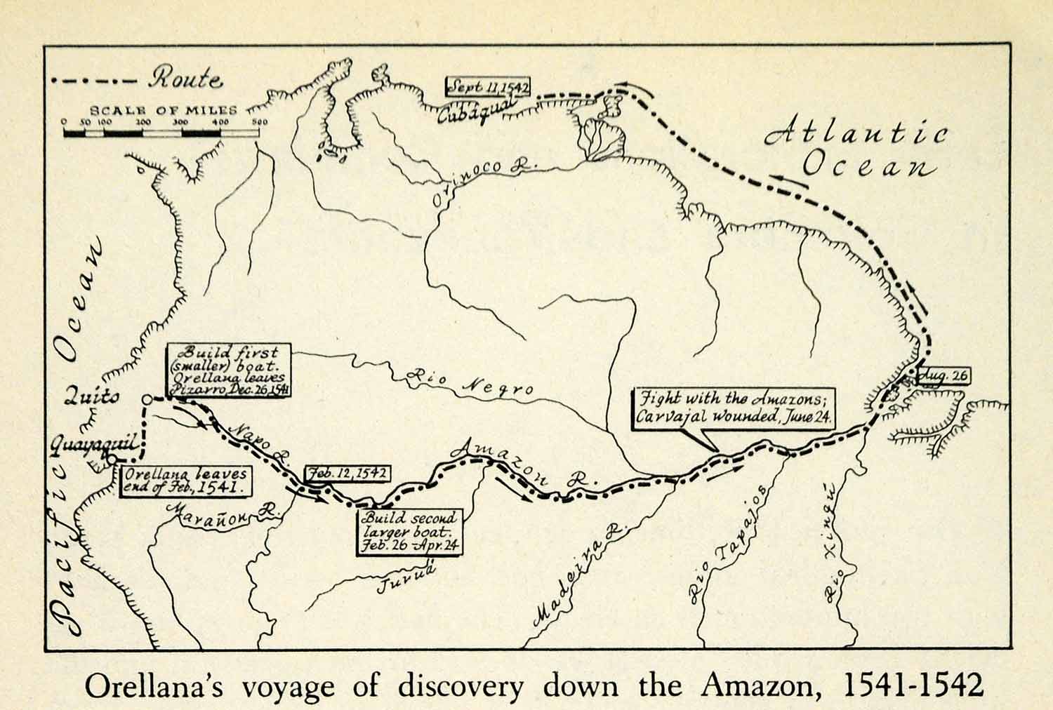 1943 Print Orellana Spanish Conquistador Explorer Map Amazon Voyage XG ...