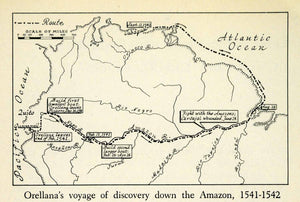 1943 Print Orellana Spanish Conquistador Explorer Map Amazon Voyage XGW1