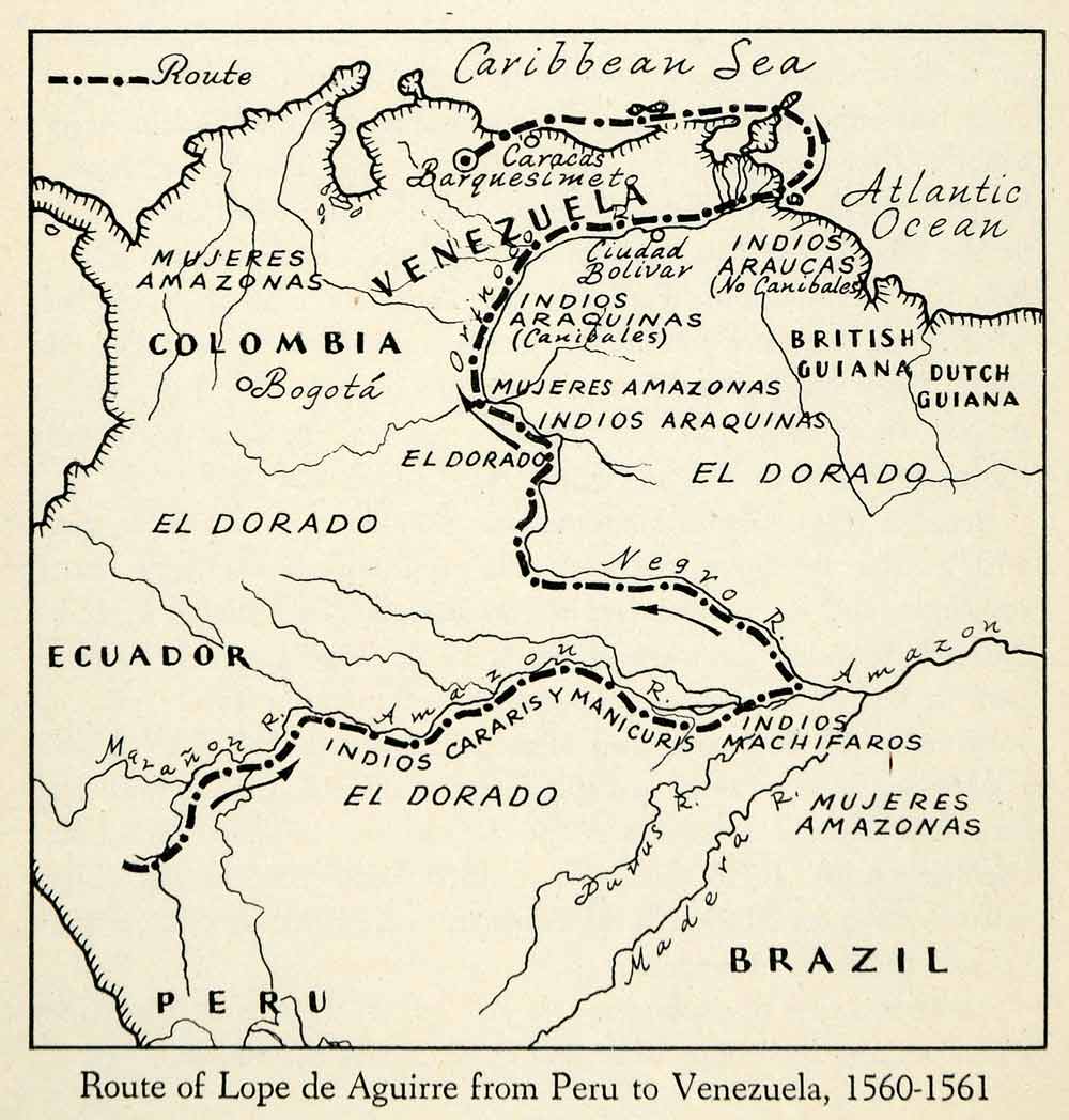 1943 Print Lope de Aguirre Conquistador Amazon River El Dorado Explorer El XGW1