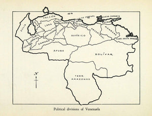 1943 Print Venezuela South America Political Division State Territory Map XGW1