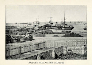 1897 Print Alexandria Egypt Harbor Ships Port Sailing Ocean Coast XGW2