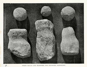 1906 Print Stone Mauls Hammers Ancient Tools Crush Sandstone Archeology XGW4