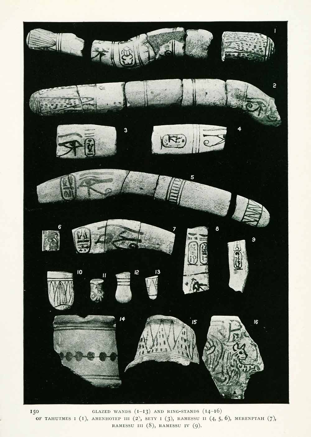 1906 Print Glazed Wands Ring-Stands Tahutmes Amenhotep Sety Ramessu XGW4