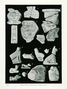 1906 Print Glazed Head Hathor Animal Figures Sinai Egypt Archeology Ancient XGW4