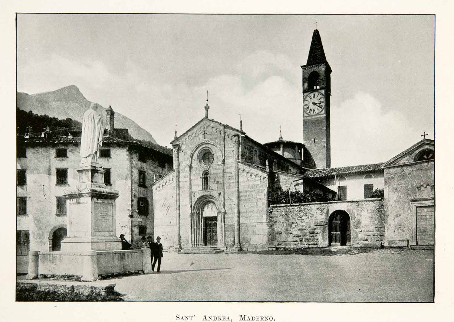 1902 Print St. Andrea Maderno Italy Architecture Church Clock Tower Statue XGWA1
