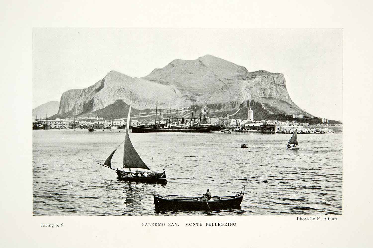 1904 Print Palermo Bay Mount Pellegrino Sicily Italy Seaport Harbor Boat XGWA3