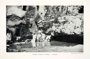 1904 Print Women Washing Clothes Laundry Palermo Italy Pond Water River XGWA3