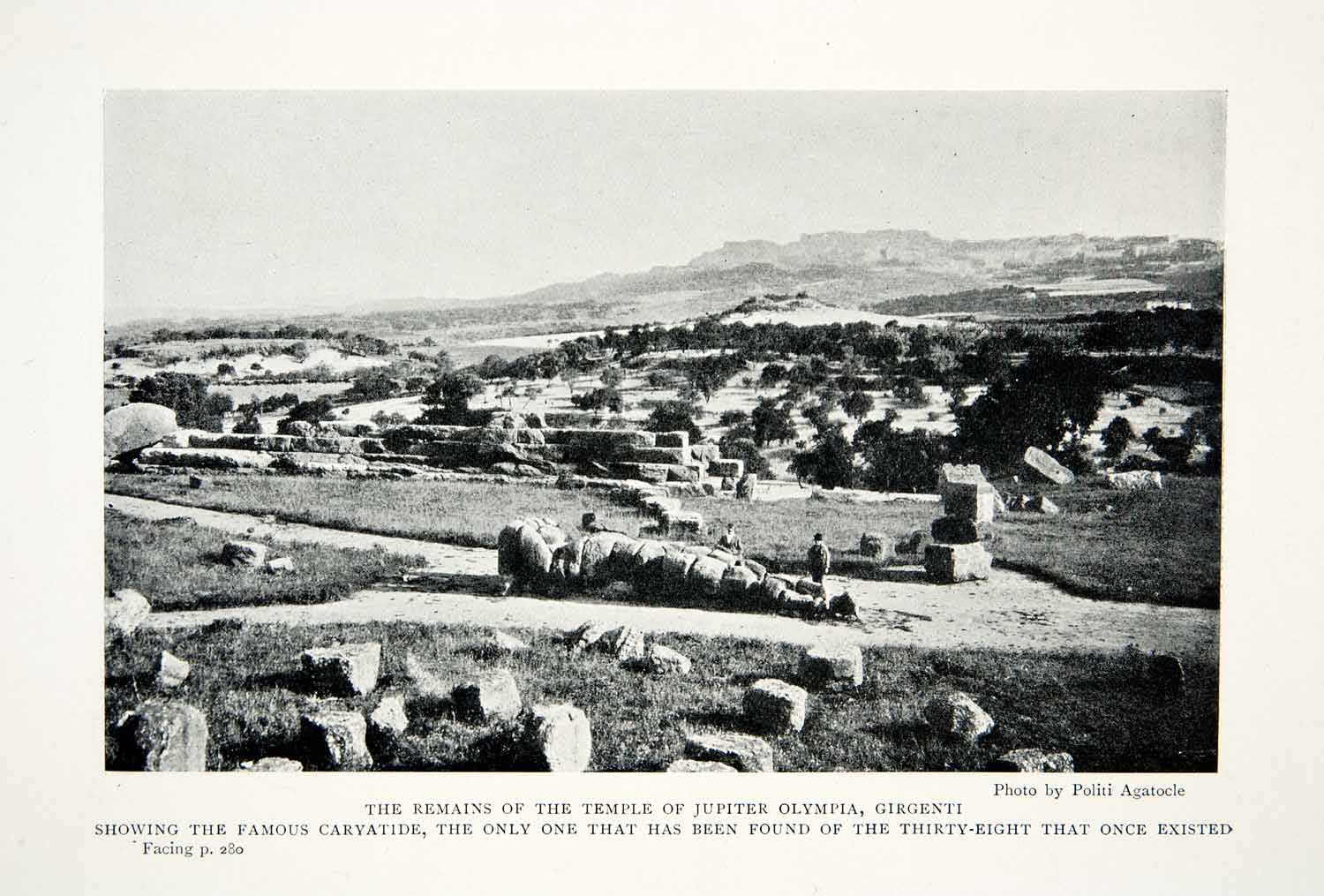 1904 Print Remains Temple Jupiter Olympia Caryatide Girgenti Sicily Italy XGWA3