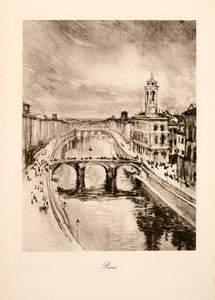 1904 Photogravure Italy Pisa Arno River Bridge Tuscany City Street XGWA4
